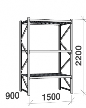 Lagerhylla startsektion 2200x1500x900 600kg/hyllplan,3 hyllor, zinkplåt