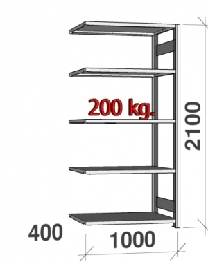 Lagerhylla följesektion 2100x1000x400 200kg/hyllplan,5 hyllor