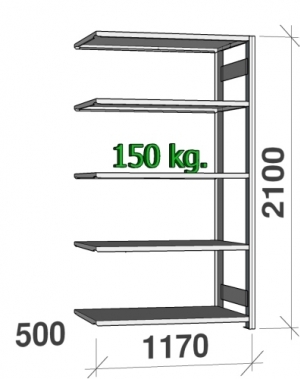 Lagerhylla följesektion 2100x1170x500 150kg/hyllplan,5 hyllor
