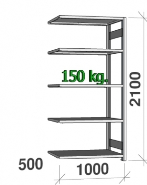 Lagerhylla följesektion 2100x1000x500 150kg/hyllplan,5 hyllor