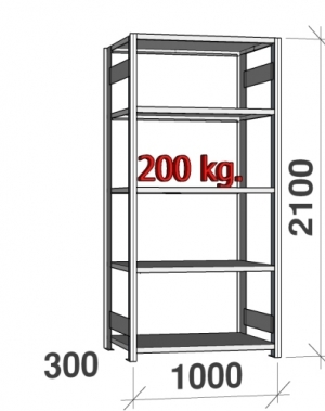 Starter bay 2100x1000x300 200kg/shelf,5 shelves