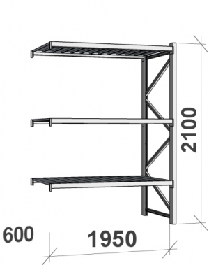 Lagerhylla följesektion 2100x1950x600 440kg/hyllplan,3 hyllor MAXI