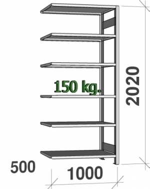 Följesektion 2020x1000x500 begagnade, 6 hyllor ZN Kasten