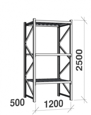 Starter bay 2500x1200x500 600kg/level,3 levels with steel decks