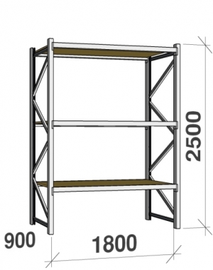 Lagerhylla startsektion 2500x1800x900 480kg/hyllplan,3 hyllor, spånskiva