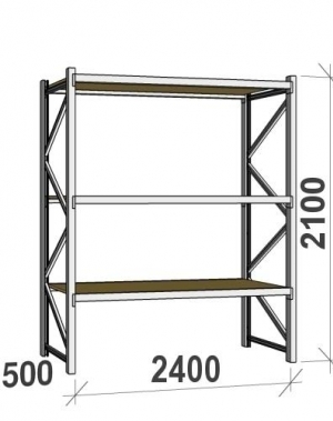 Lagerhylla startsektion 2100x2400x500 300kg/hyllplan,3 hyllor, spånskiva