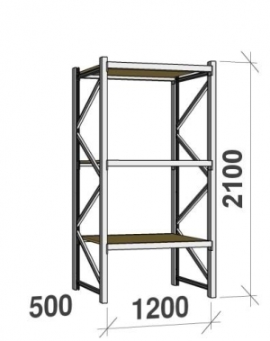 Lagerhylla startsektion 2100x1200x500 600kg/hyllplan,3 hyllor, spånskiva