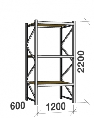 Perusosa 2200x1200x600 600kg/hyllytaso,3 tasoa lastulevytasoilla