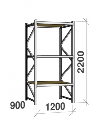 Starter bay 2200x1200x900 600kg/level,3 levels with chipboard