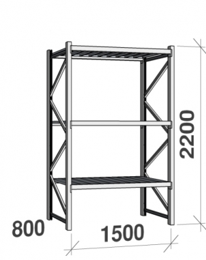 Starter bay 2200x1500x800 600kg/level,3 levels with steel decks