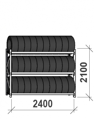 Däckställ startsektion 2100x2400x500, 3 hyllplan,300kg/plan