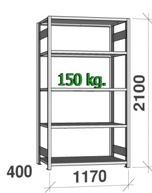 Lagerhylla startsektion 2100x1170x400 150kg/hyllplan,5 hyllor