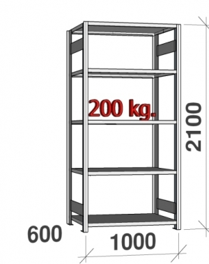 Starter bay 2100x1000x600 200kg/shelf,5 shelves