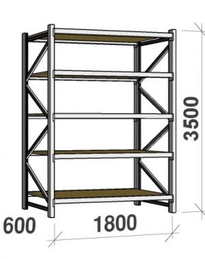 Lagerhylla startsektion 3500x1800x600 480kg/hyllplan,5 hyllor, spånskiva MAXI