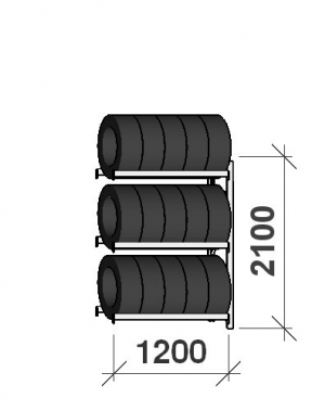 Däckställ  följesektion 2100x1200x500, 3 hyllplan,600kg/plan