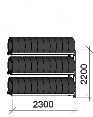 Däckställ följesektion 2200x2300x500, 3 hyllplan