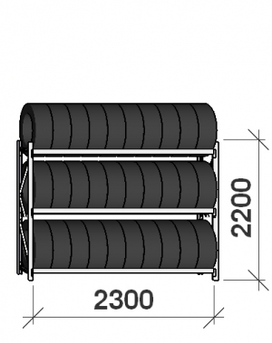 Däckställ startsektion 2200x2300x500, 3 hyllplan