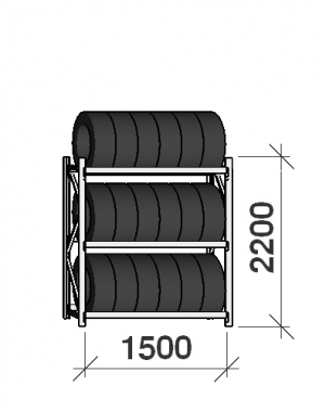Däckställ startsektion 2200x1500x500, 3 hyllplan