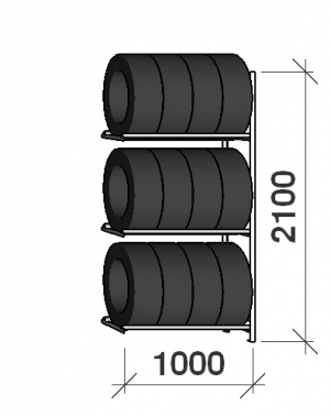 Däckställ följesektion 2100x1000x600, 3 hyllplan