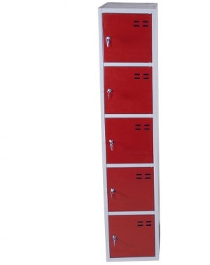 Storage locker, red/grey 5 compartments 1920x350x550