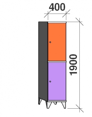 2-Tier locker, 2 doors, 1900x400x545 mm