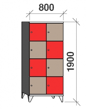 4-Tier locker, 8 doors, 1900x800x545 mm