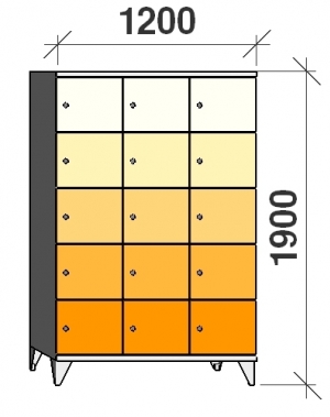 Klädskåp, 15 dörrar, 1900x1200x545 mm
