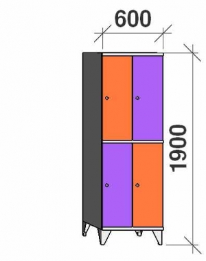 2-tier locker, 4 doors, 1900x600x545 mm