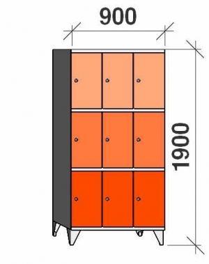 3-tier locker, 9 doors, 1900x900x545 mm