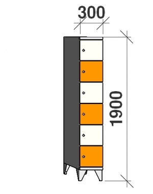 6-tier locker, 6 doors, 1900x300x545 mm