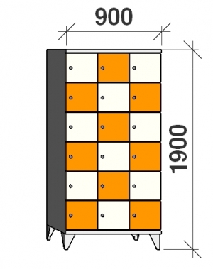 6-tier locker, 18 doors, 1900x900x545 mm