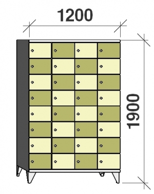Klädskåp, 32 dörrar, 1900x1200x545 mm