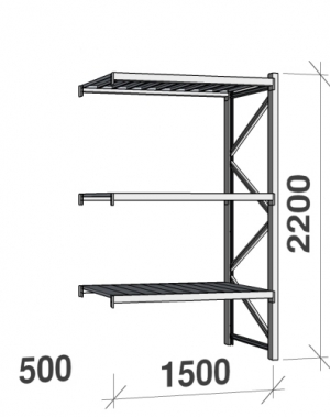 Extension bay 2200x1500x500 600kg/level,3 levels with steel decks