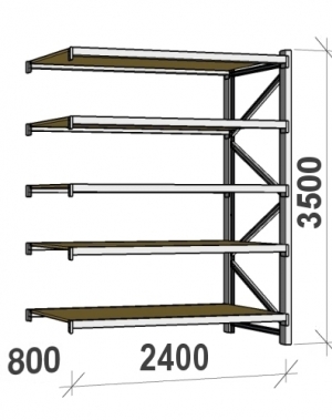 Lagerhylla följesektion 3500x2400x800 300kg/hyllplan 5 hyllor, spånskiva MAXI