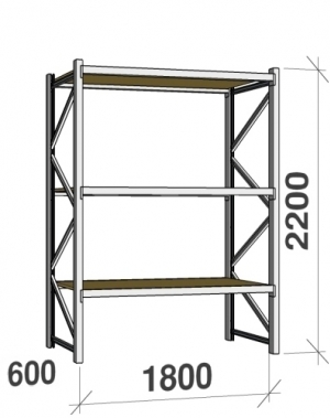 Lagerhylla startsektion 2200x1800x600 480kg/hyllplan,3 hyllor, spånskiva