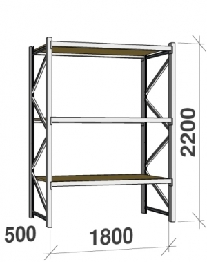 Starter bay 2200x1800x500 480kg/level,3 levels with chipboard