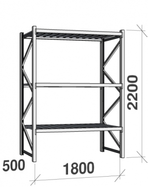 Lagerhylla startsektion 2200x1800x500 480kg/hyllplan,3 hyllor, zinkplåt