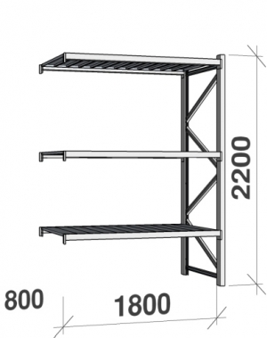 Extension bay 2200x1800x800 480kg/level,3 levels with steel decks