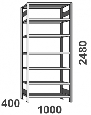 Startsektion 2480x1000x400 begagnade, 7 hyllor ZN Kasten