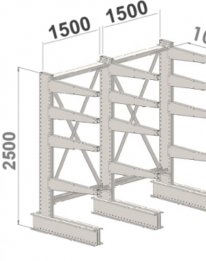 Set 3 L-Posts+12 Cantilevers 2500Hx3000Wx1000, 5 levels