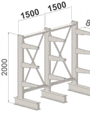 Set 3 L-Posts+9 Cantilevers 2000Hx3000Wx800, 3 levels+leg