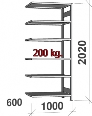 Följesektion 2020x1000x600 begagnade, 6 hyllor ZN Kasten