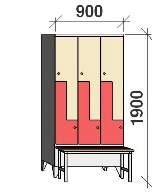 Z-skåp, 6 dörrar, 1900x900x845, med bänk