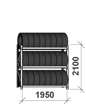 Däckställ startsektion 2100x1950x500, 3 hyllplan,440kg/plan MAXI