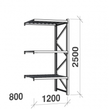 Lagerhylla följesektion 2500x1200x800 600kg/hyllplan,3 hyllor