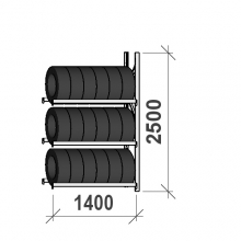 Däckställ följesektion 2500x1400x500, 3 hyllplan,600kg/plan