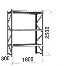 Lagerhylla startsektion 2500x1800x800 480kg/hyllplan,3 hyllor