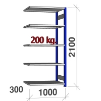 Lagerhylla följesektion 2100x1000x300 200kg/hyllplan,5 hyllor, blå/galv