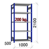 Lagerhylla startsektion 2100x1000x500 200kg/hyllplan,5 hyllor, blå/galv