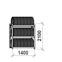 Däckställ startsektion 2100x1400x500, 3 hyllplan,600kg/plan